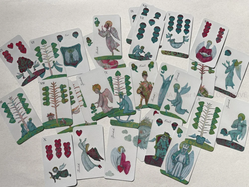 Mariášové karty "PRŠÍ ANDĚLÉ" červené